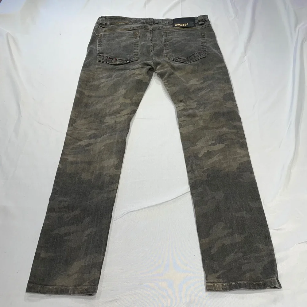 Privilege Society Mens Camo Hunter Slim Straight Jeans Green Grey Size 36 x 31